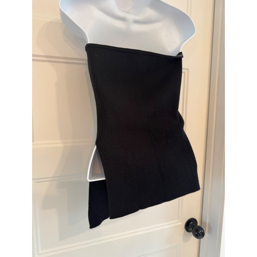 4th & Reckless Black Ribbed Knit Tube Top Strapless High Side Slit Medium - Picture 7 of 11